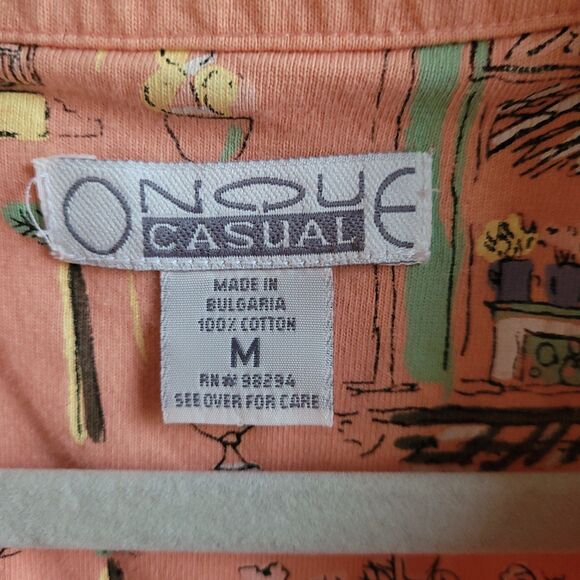 Onque Casuals Shirt Womens M Button Down Orange Flowers Vintage Cotton - Picture 4 of 11